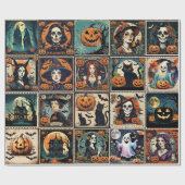 Klassiek Retro Pompoen Heks Halloween Patroon Cadeaupapier (Vlak)
