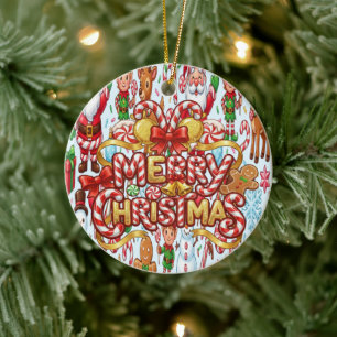 Klassiek Retro Rode Suikerstok Wonderland Kerstmis Keramisch Ornament