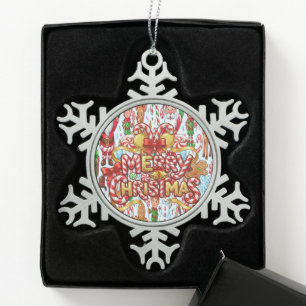 Klassiek Retro Rode Suikerstok Wonderland Kerstmis Tin Sneeuwvlok Ornament