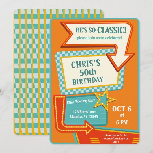 Klassiek Retro teken 50 Verjaardag Kaart (Voorkant / Achterkant)