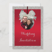 Klassiek Robijnrood & Fonkelende Kerstbal Trouwfee Kaart (Voorkant)