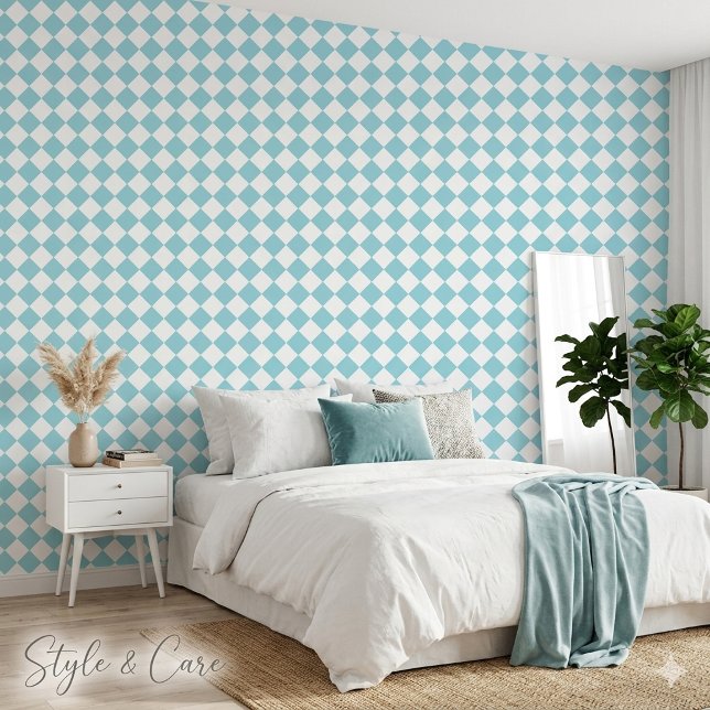 Klassiek Robin Ei Blauw en Wit Chevron Patroon Behang (Robin Egg Blue and White Chevron Pattern Classic Wallpaper)