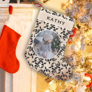 Klassiek rococo patroon ronde familie foto kleine kerstsok