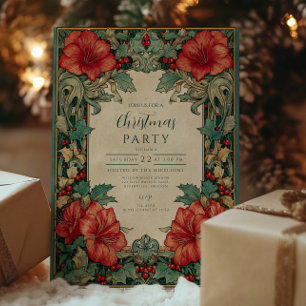Klassiek Rode Amaryllis Botanische Kerst Kaart