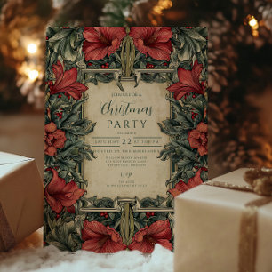 Klassiek Rode Amaryllis Botanische Kerst Kaart