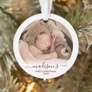 Klassiek Rode Baby's 1e Kerstmis Acryl Ornament