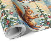 Klassiek Rode Eekhoorn Dennengehakt Kerstmis Cadeaupapier (Rol Hoek)