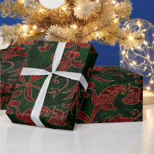 Klassiek rode en groene bloemrijke kerstfluwelen cadeaupapier