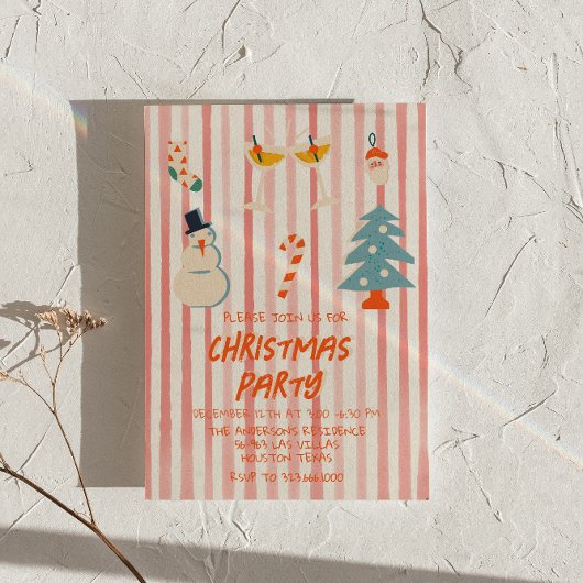 Klassiek Rode Geïllustreerde Kerstfeest Party Gest Kaart