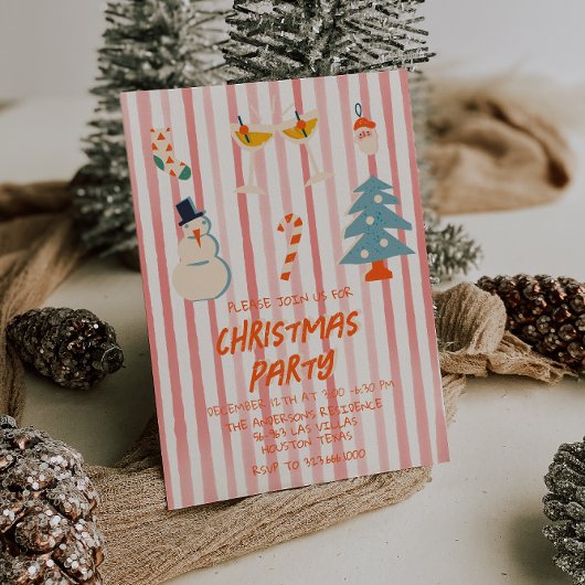 Klassiek Rode Geïllustreerde Kerstfeest Party Gest Kaart