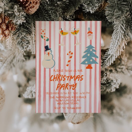 Klassiek Rode Geïllustreerde Kerstfeest Party Gest Kaart