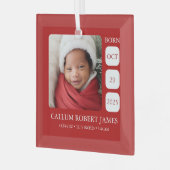 Klassiek Rode Glas Baby Geboorte Stats Ornament (Voorkant links)