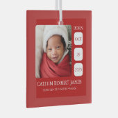 Klassiek Rode Glas Baby Geboorte Stats Ornament (Voorkant Rechts)