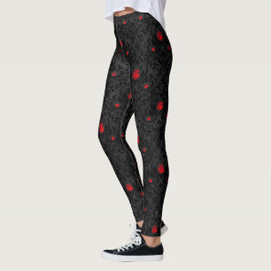 Klassiek rode gotische roos damast patroon leggings
