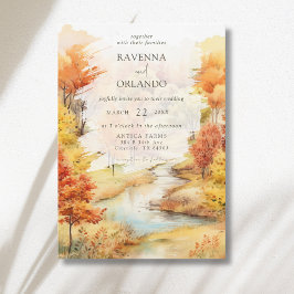 Klassiek Rode Herfst Rivier Bos Bruiloft in de her Kaart