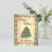 Klassiek rode kalligrafie Prettig kerstfeest Kers Feestdagenkaart (Staand voorkant)