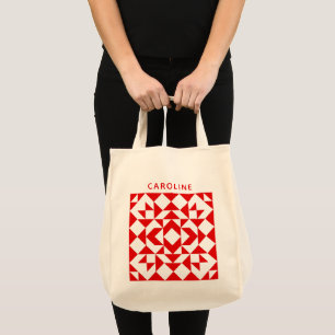 Klassiek Rode Kerst Geometrische Quilt Persoonlijk Tote Bag
