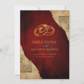 Klassiek rode perkamenten budget, gouden kalligraf save the date (Achterkant)