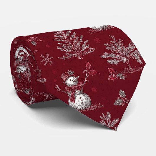 Klassiek rode toile Kerst Botanisch - Sneeuwman Stropdas (Opgerold)