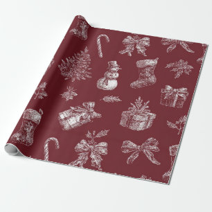 Klassiek rode toile Kerstmis met Kousen (2) Cadeaupapier