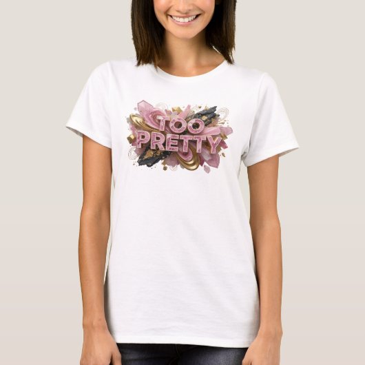 Klassiek Rode TOO PRETTY 3D Tekstkunst T-shirt (Voorkant)