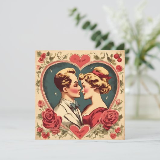 Klassiek romantisch Valentijnsdag stel Feestdagenkaart (Staand voorkant)