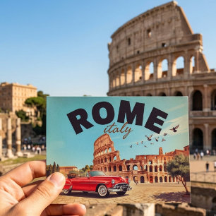 Klassiek Rome Colosseum Rode Cabriolet Reis Briefkaart
