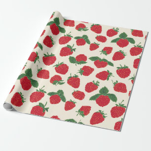 Klassiek Rood Aardbeienpatroon Inpakpapier