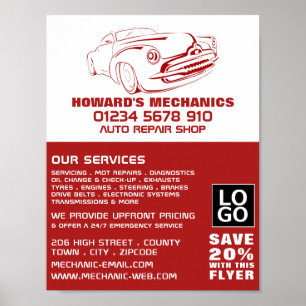 Klassiek Rood, Automechaniek & Reparatie Reclame Poster