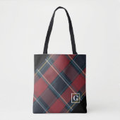 Klassiek rood, blauw en zwart geruite monogram tote bag (Voorkant)