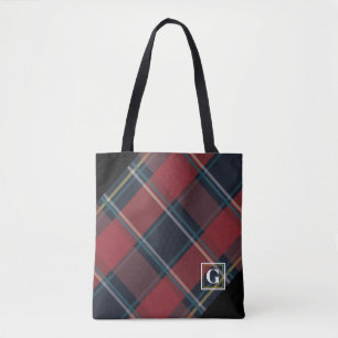 Klassiek rood, blauw en zwart geruite monogram tote bag