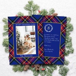 Klassiek Rood Blauw Goud Tartan Schotland Geruit F Feestdagenkaart