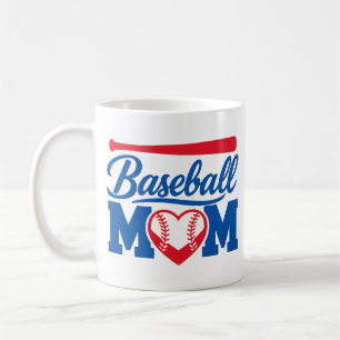 Klassiek Rood Blauw Hart Honkbal Moeder Wedstrijd  Koffiemok