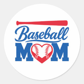 Klassiek Rood Blauw Hart Honkbal Moeder Wedstrijd Ronde Sticker