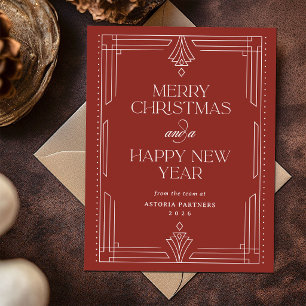 Klassiek Rood Deco Elegante Zakelijke Kerstkaart Feestdagenkaart