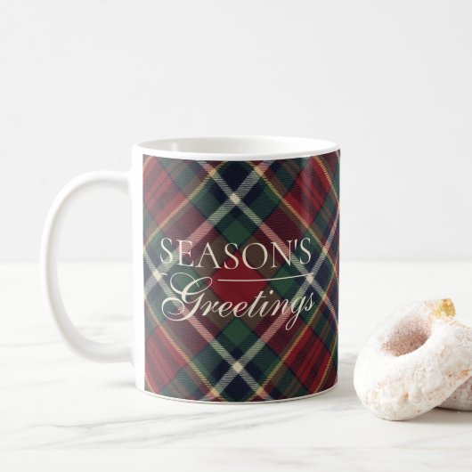 Klassiek rood donkerblauw groen geruit patroon twe koffiemok (Met donut)
