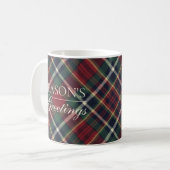 Klassiek rood donkerblauw groen geruit patroon twe koffiemok (Voorkant links)