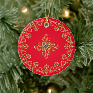 Klassiek rood en goud keramisch ornament