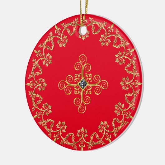 Klassiek rood en goud keramisch ornament (Links)