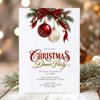 Klassiek rood en goud kerstdinerfeest kaart