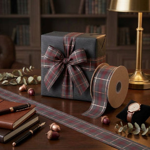 Klassiek rood en grijs geruit tartan satijnen lint