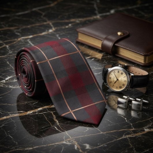 Klassiek rood en grijs geruit tartan stropdas