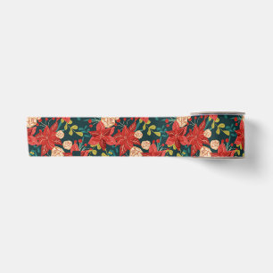 Klassiek rood en groen bloemmotief Kerstmis Satijnen Lint