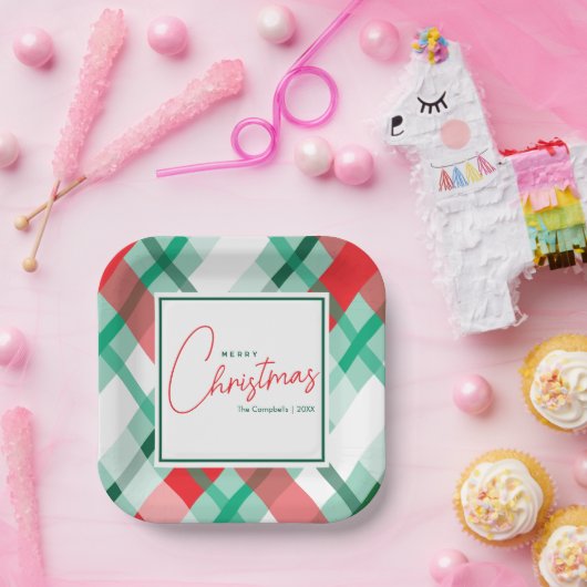 Klassiek rood en groen Christmas Plaid Paper Bord (Feest)