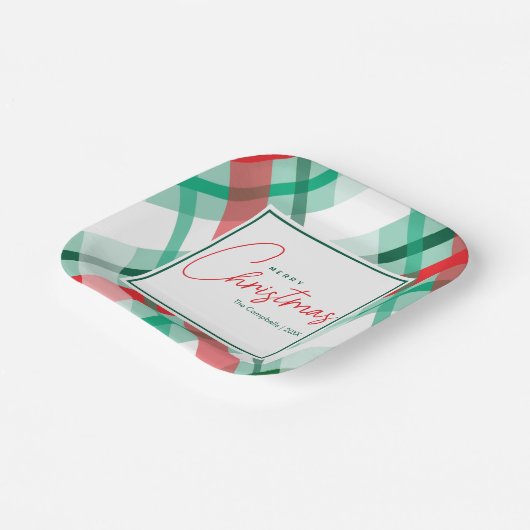 Klassiek rood en groen Christmas Plaid Paper Bord (Gebogen)