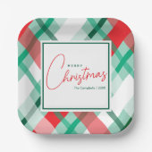 Klassiek rood en groen Christmas Plaid Paper Bord (Voorkant)