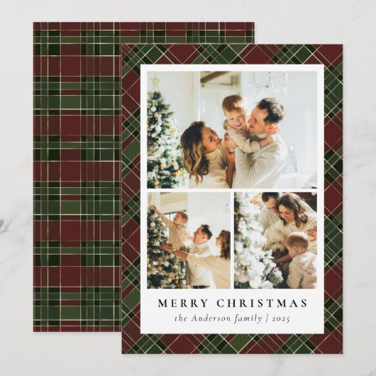 Klassiek rood en groen & fotocollage Kerstmis Feestdagenkaart (Voorkant / Achterkant)