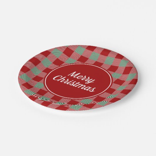 Klassiek rood en groen geplakt vrolijk kerstfeest papieren bordje (Gekanteld)