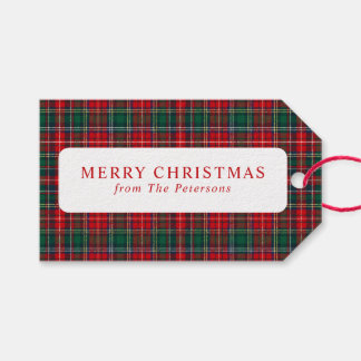 Klassiek rood en groen geruit kerstfeest cadeaulabel