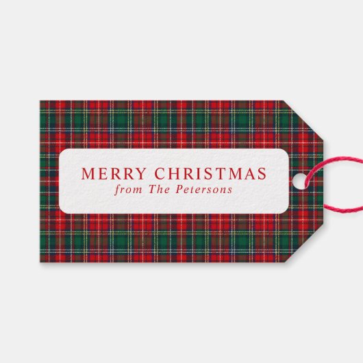 Klassiek rood en groen geruit kerstfeest cadeaulabel (Voorkant (Horizontaal))